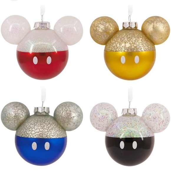 Disney Mickey Mouse Christmas Tree Ornament Hallmark Gold Glass Head Logo New - Picture 5 of 5